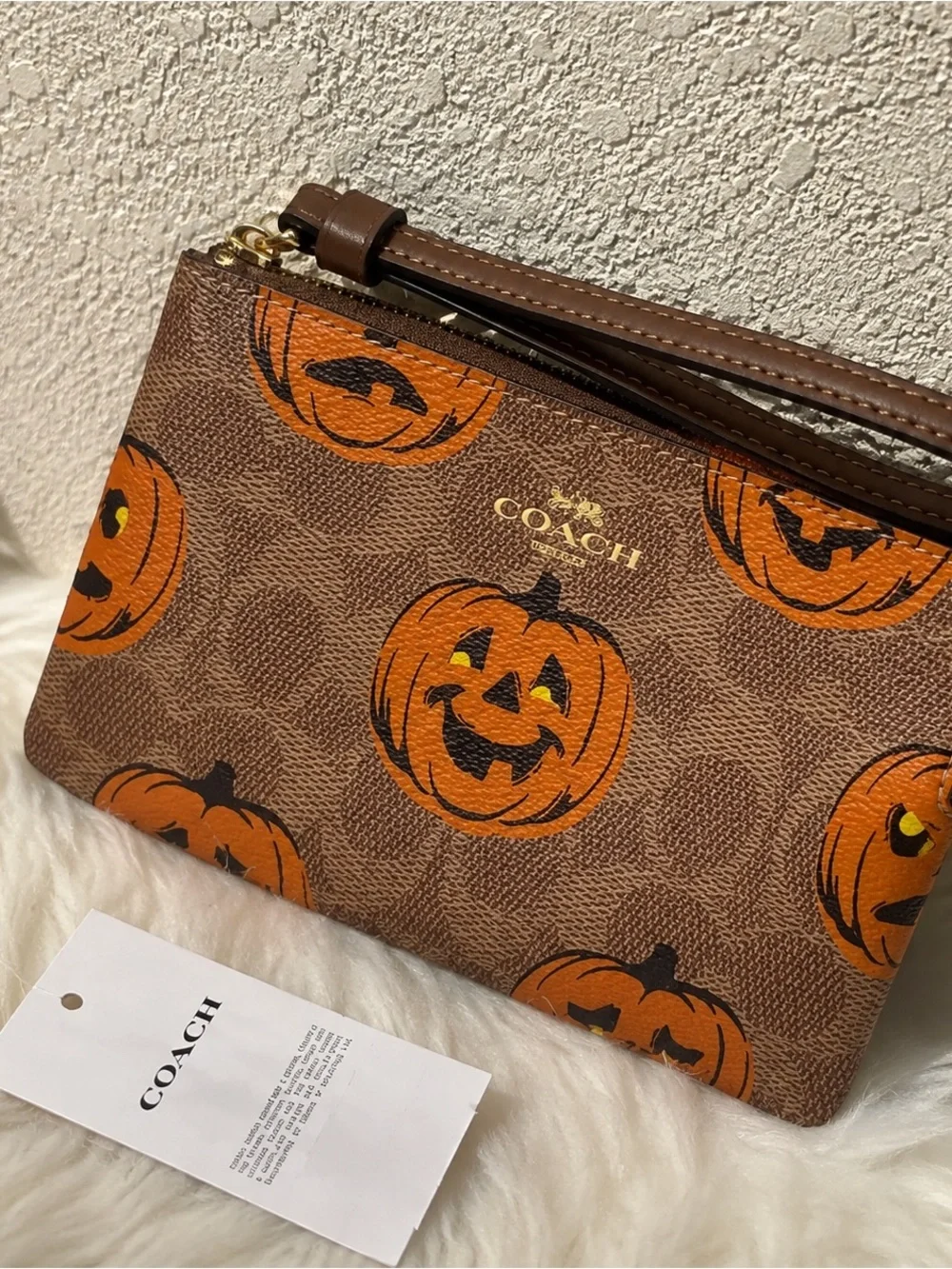 Coach Pumpkin Print Wristlet - Brown & Orange